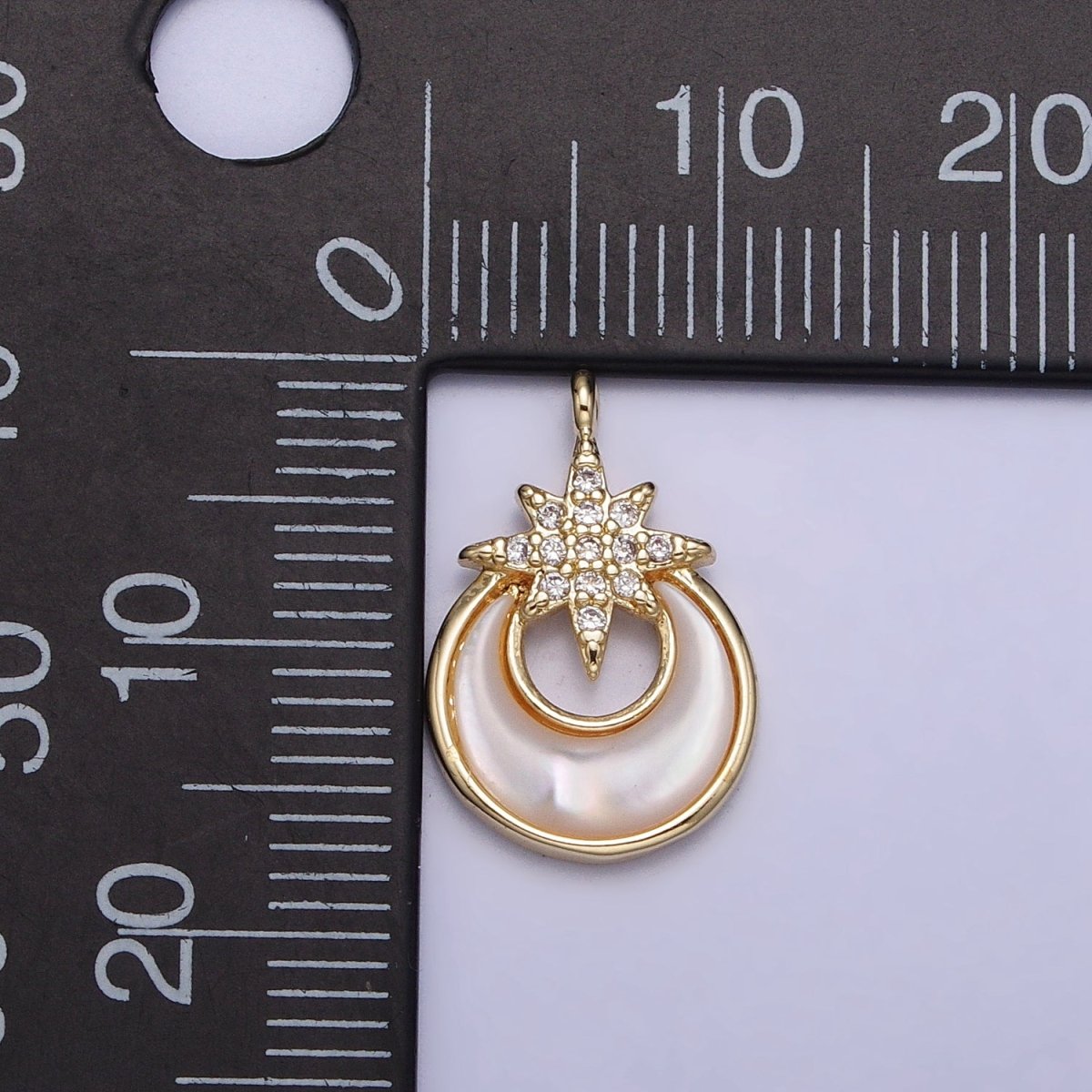 14K Gold Filled Celestial North Star Crescent Moon Shell Pearl Charm | AC1049