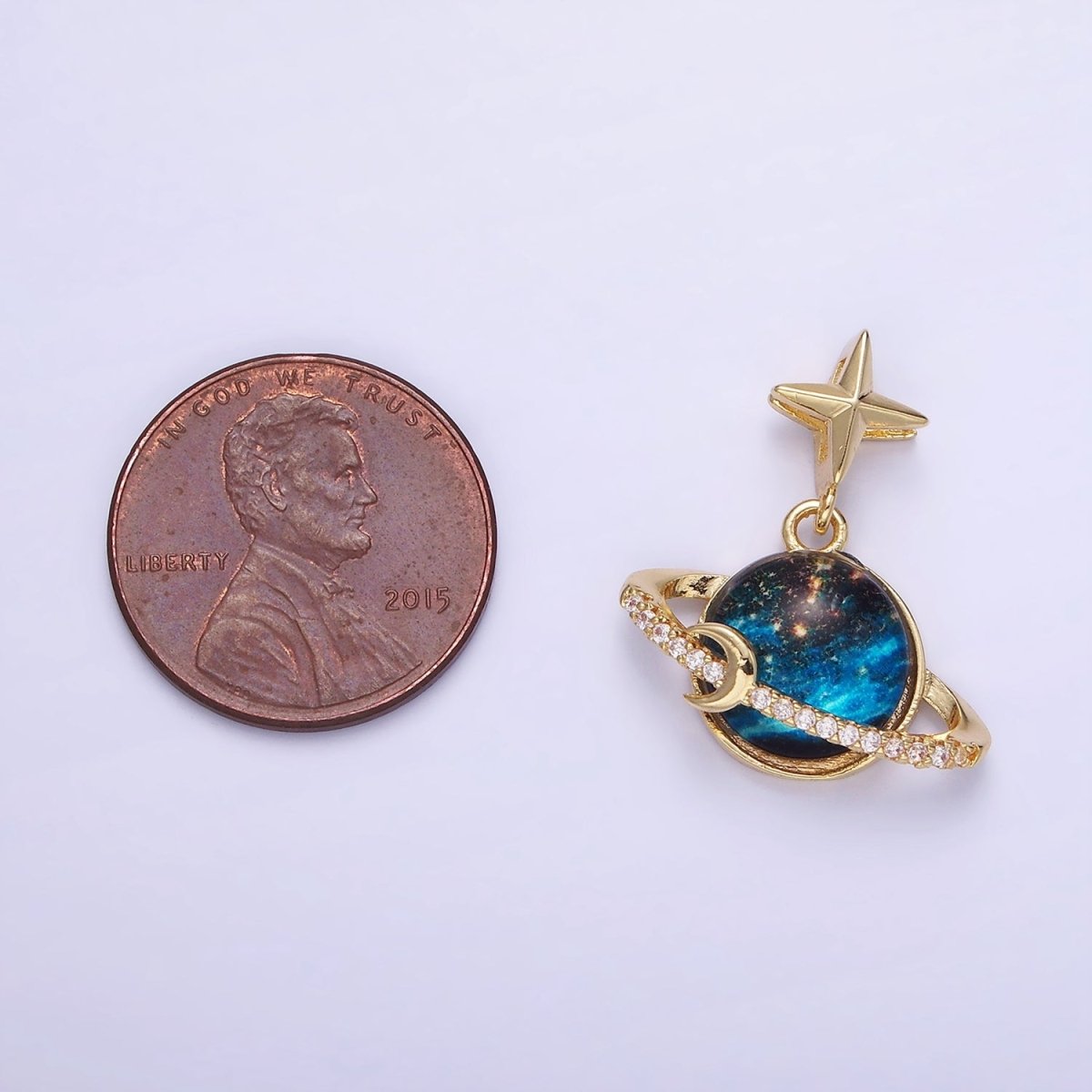 14K Gold Filled Celestial Saturn Planet Micro Paved CZ Star Bail Pendant | AA1186