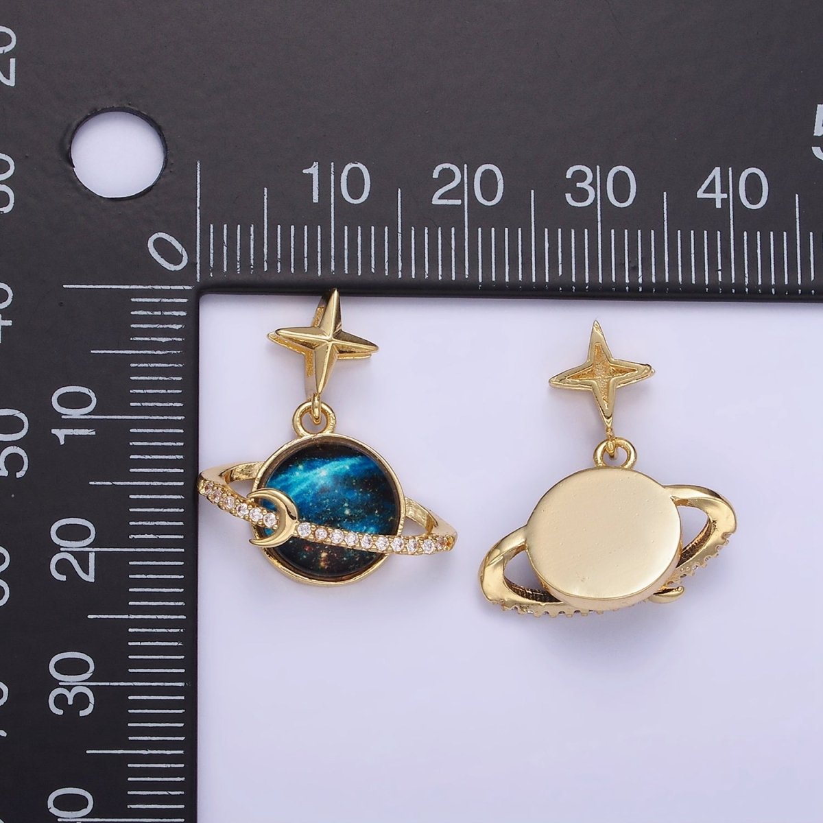 14K Gold Filled Celestial Saturn Planet Micro Paved CZ Star Bail Pendant | AA1186