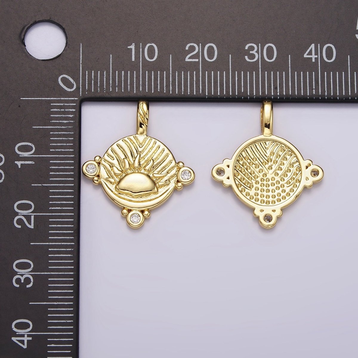 14K Gold Filled Celestial Sea Ocean Sun Rise Set CZ Dotted Round Pendant | AH111