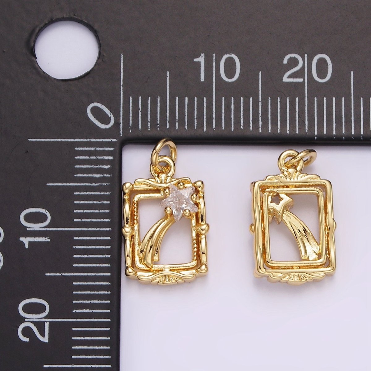 14K Gold Filled Celestial Shinning Star Artisan Open Frame Charm | AG596