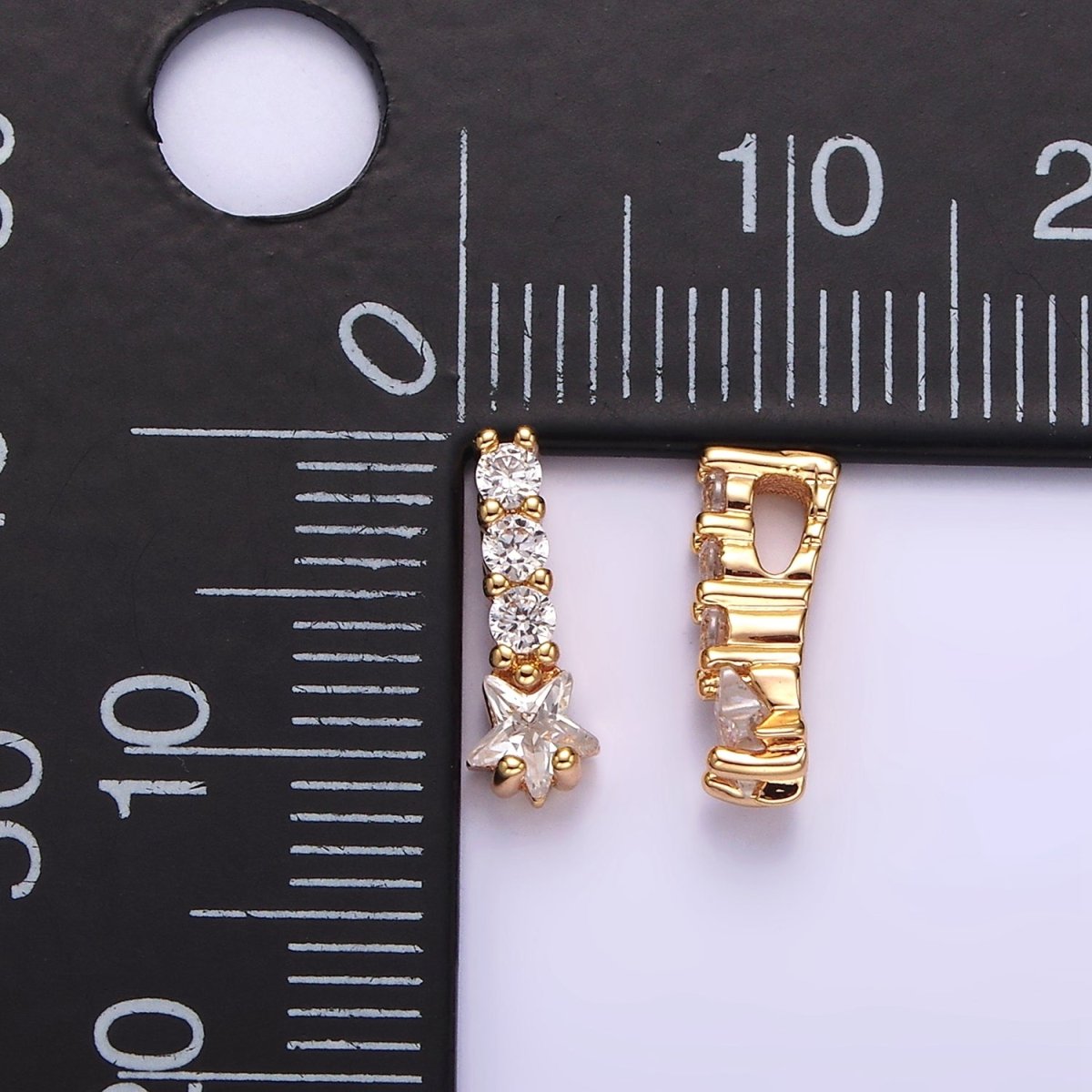 14K Gold Filled Celestial Star Clear CZ Triple Linear Bar Charm | N1859