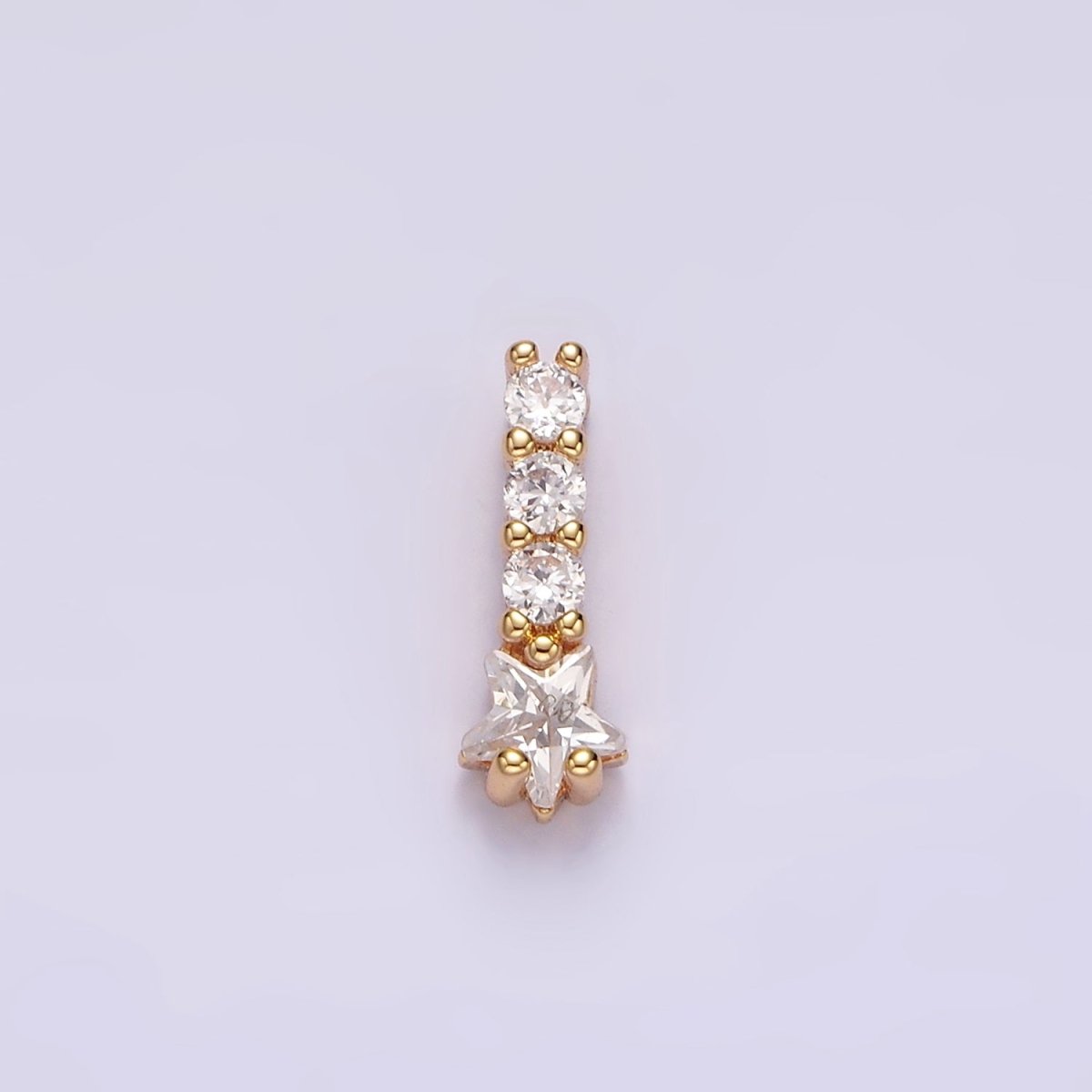 14K Gold Filled Celestial Star Clear CZ Triple Linear Bar Charm | N1859