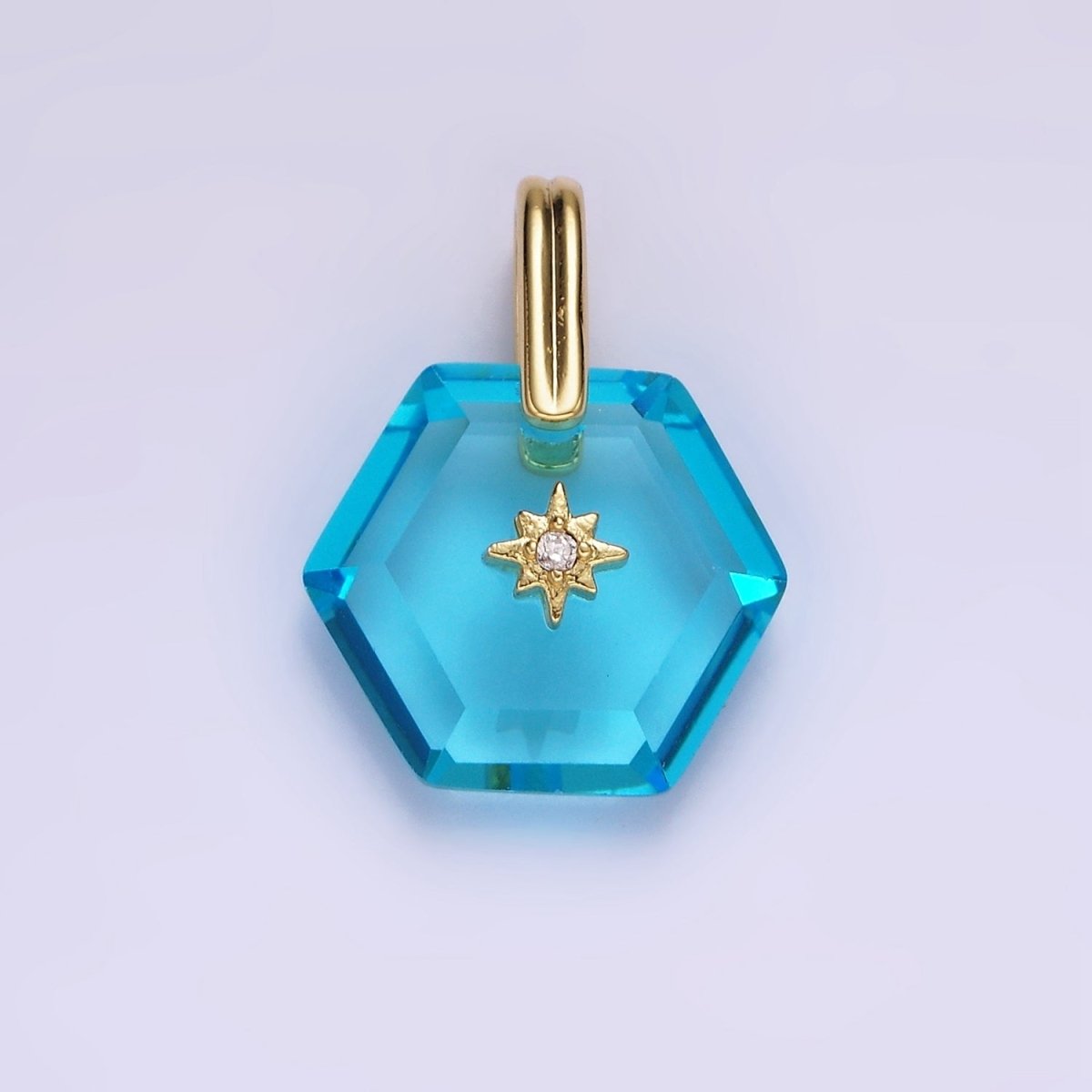 14K Gold Filled Celestial Star CZ Birthstone Hexagonal Personalized Pendant | AH113 - AH118