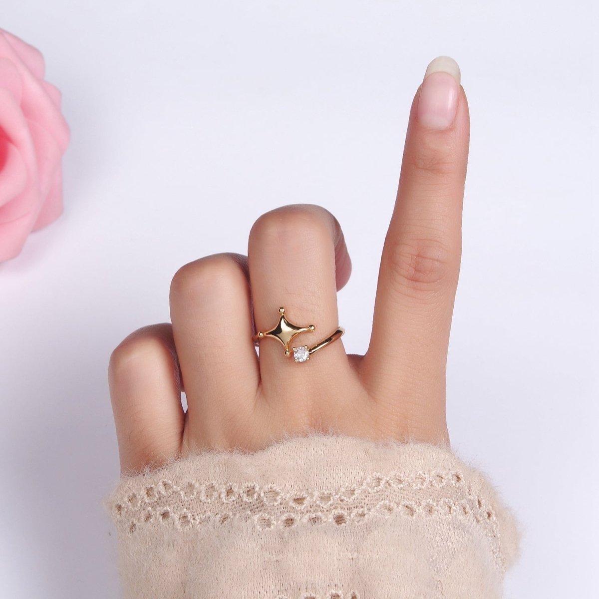 14K Gold Filled Celestial Star Dotted CZ Wrap Ring | O1260