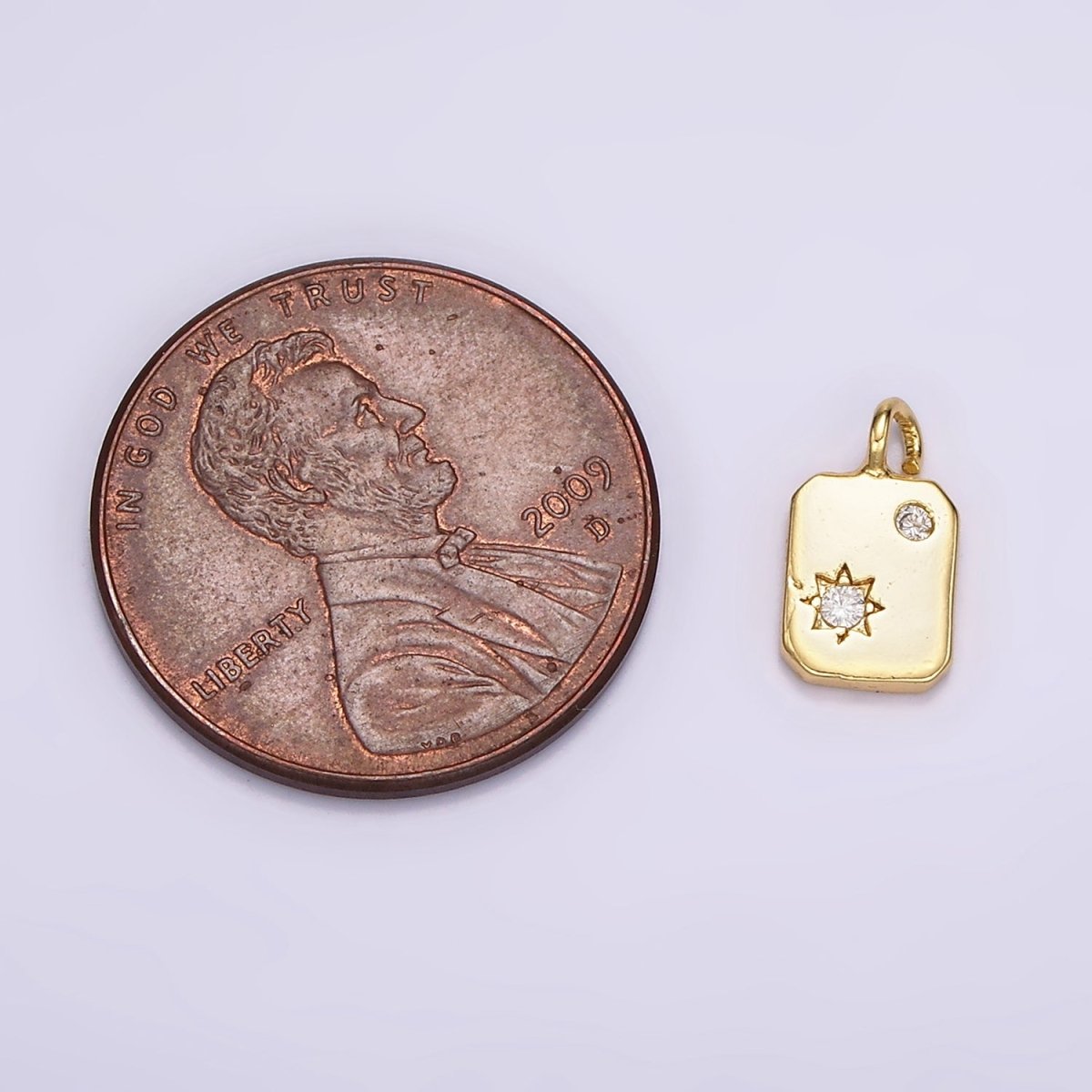 14K Gold Filled Celestial Star Sun CZ Dotted Tag Mini Charm | AC859