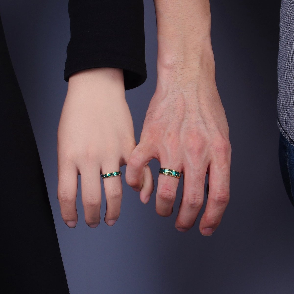 14K Gold Filled Celestial Sun Crescent Moon Blue Band Ring Set in Silver & Gold | O1070 O1071