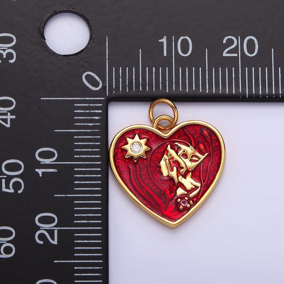 14K Gold Filled Celestial Sun CZ Abstract Red Heart Charm | AG401