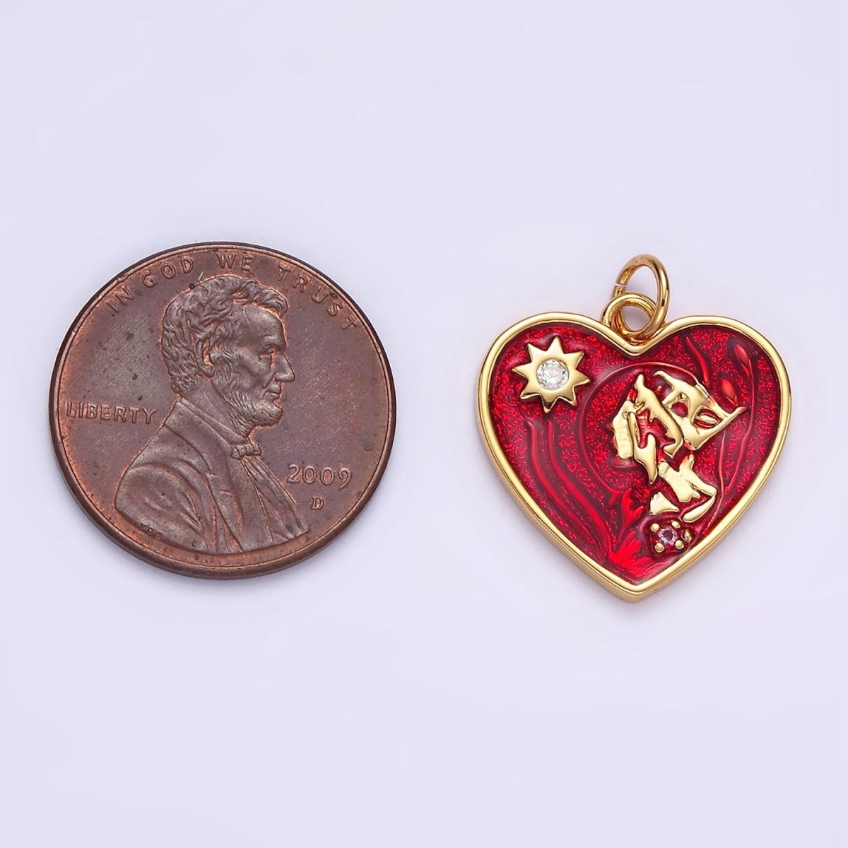 14K Gold Filled Celestial Sun CZ Abstract Red Heart Charm | AG401