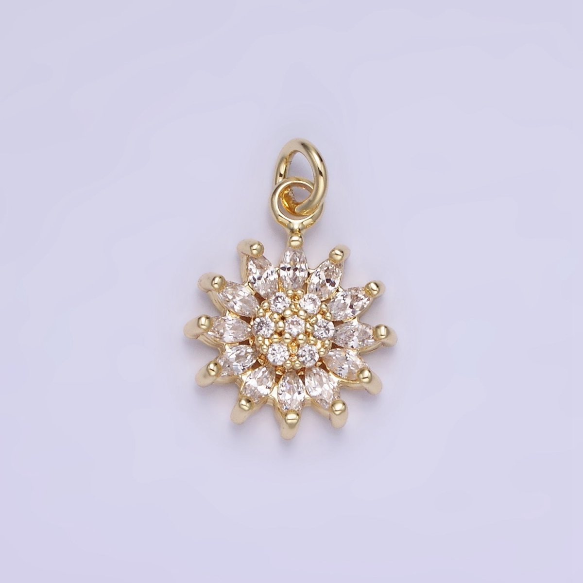 14K Gold Filled Celestial Sun Flower Marquise Petal Micro Paved Charm | AG722