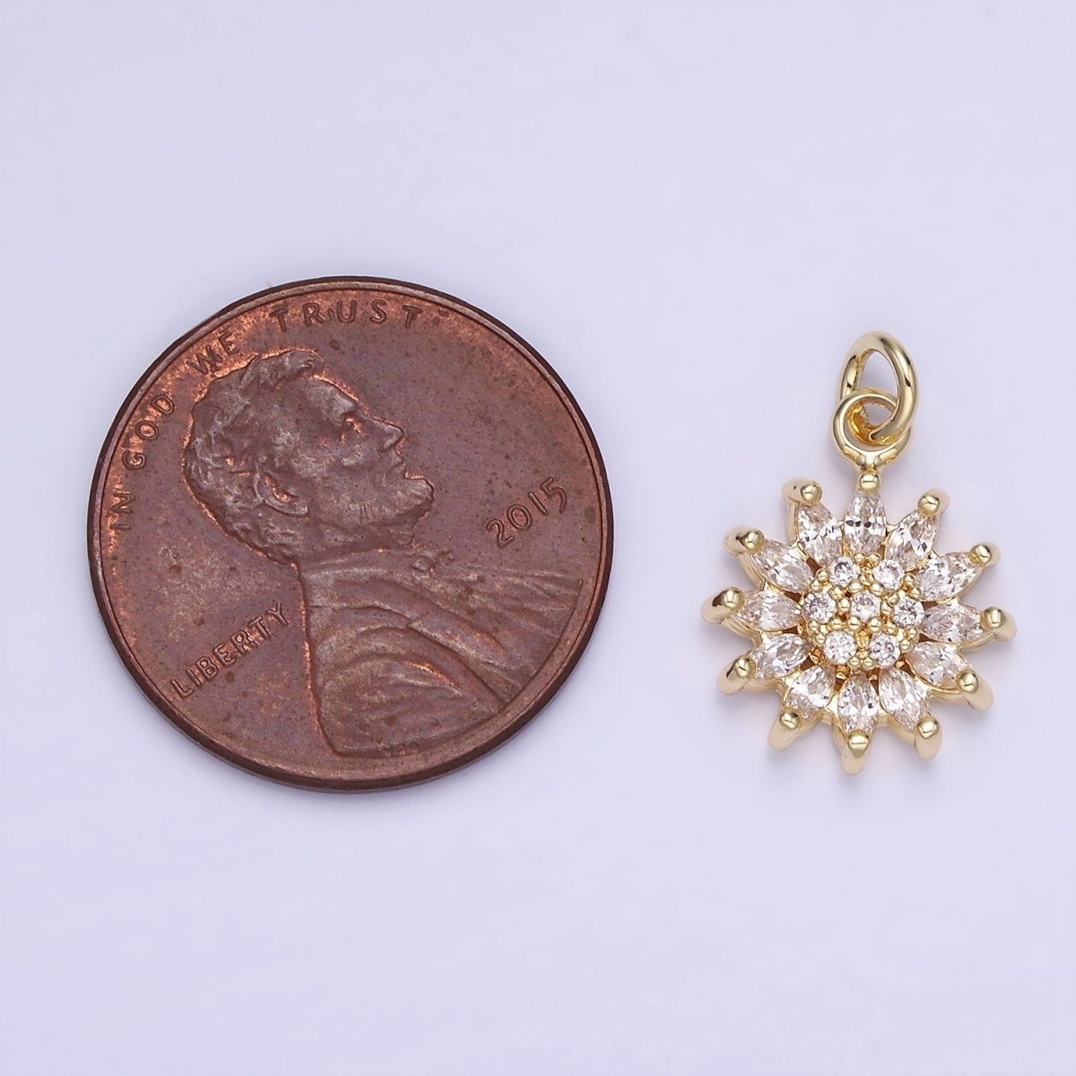 14K Gold Filled Celestial Sun Flower Marquise Petal Micro Paved Charm | AG722