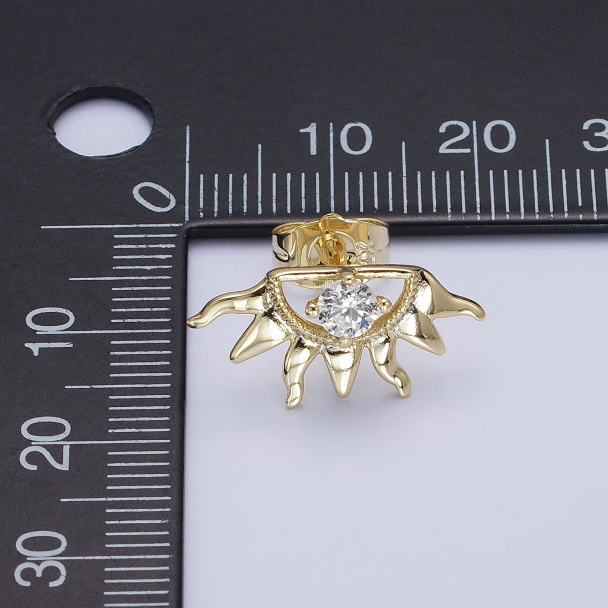 14K Gold Filled Celestial Sun Ray Beam Evil Eye Clear CZ Stud Earrings | AD1386