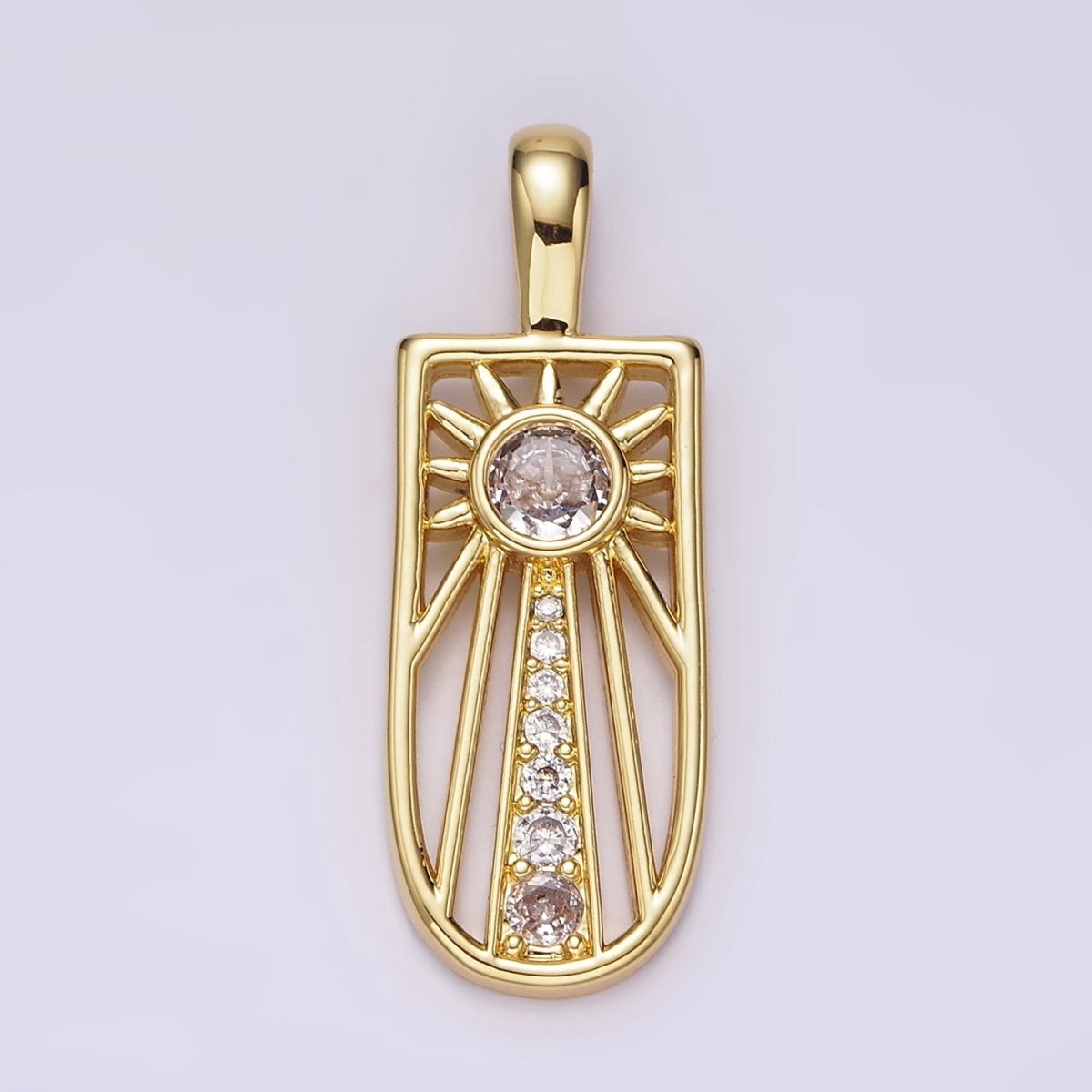 14K Gold Filled Celestial Sun Ray CZ Micro Paved Open Tag Pendant | AH034