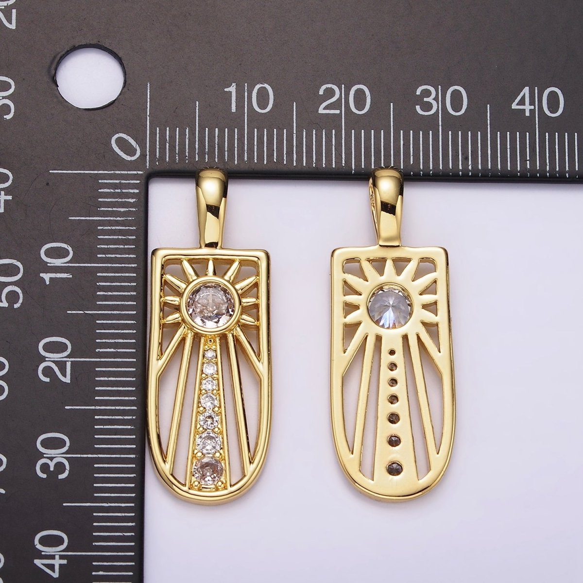 14K Gold Filled Celestial Sun Ray CZ Micro Paved Open Tag Pendant | AH034