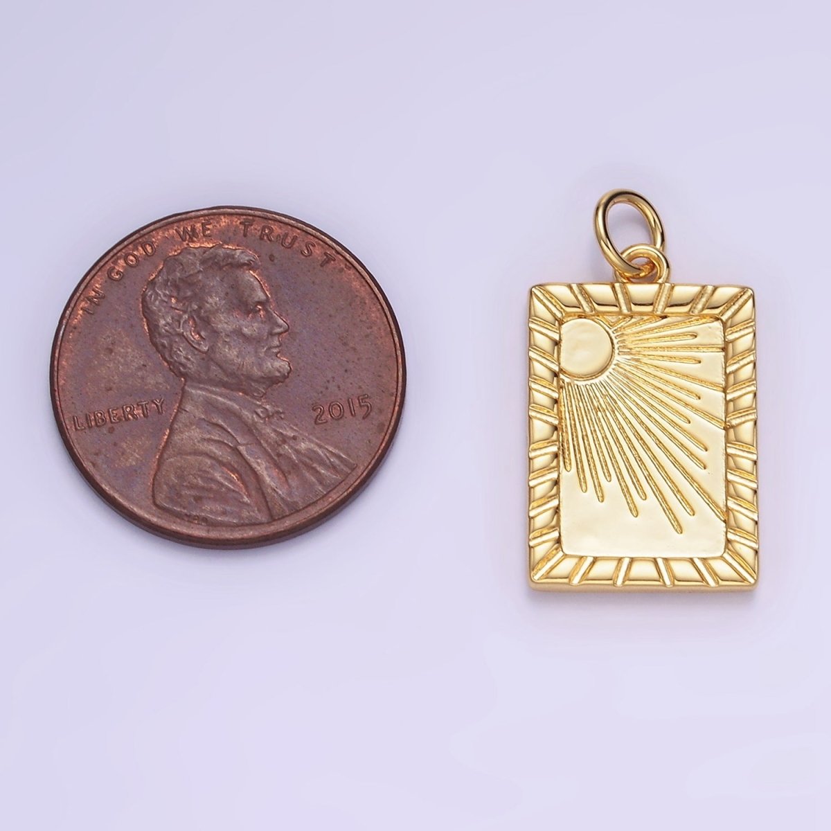 14K Gold Filled Celestial Sun Ray Lined Tag Charm in Gold & Silver | W563