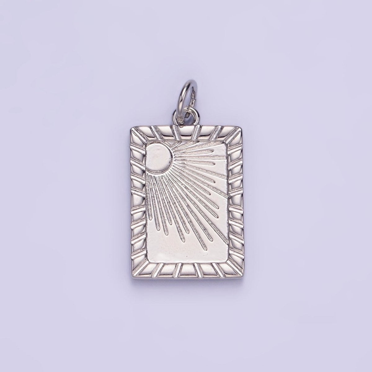 14K Gold Filled Celestial Sun Ray Lined Tag Charm in Gold & Silver | W563