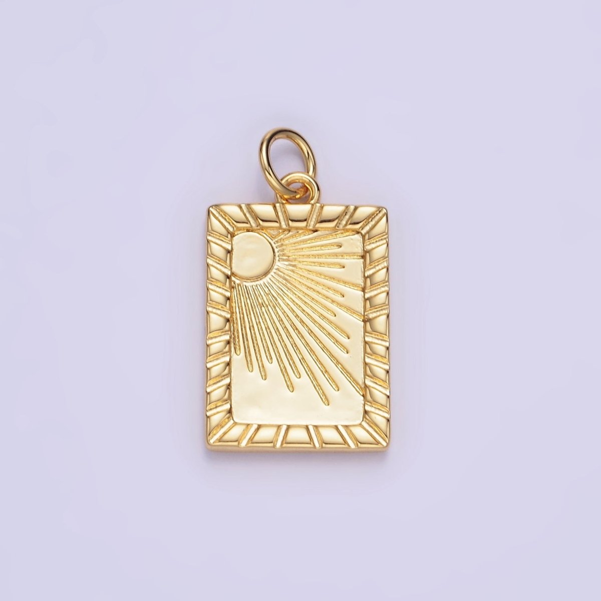 14K Gold Filled Celestial Sun Ray Lined Tag Charm in Gold & Silver | W563
