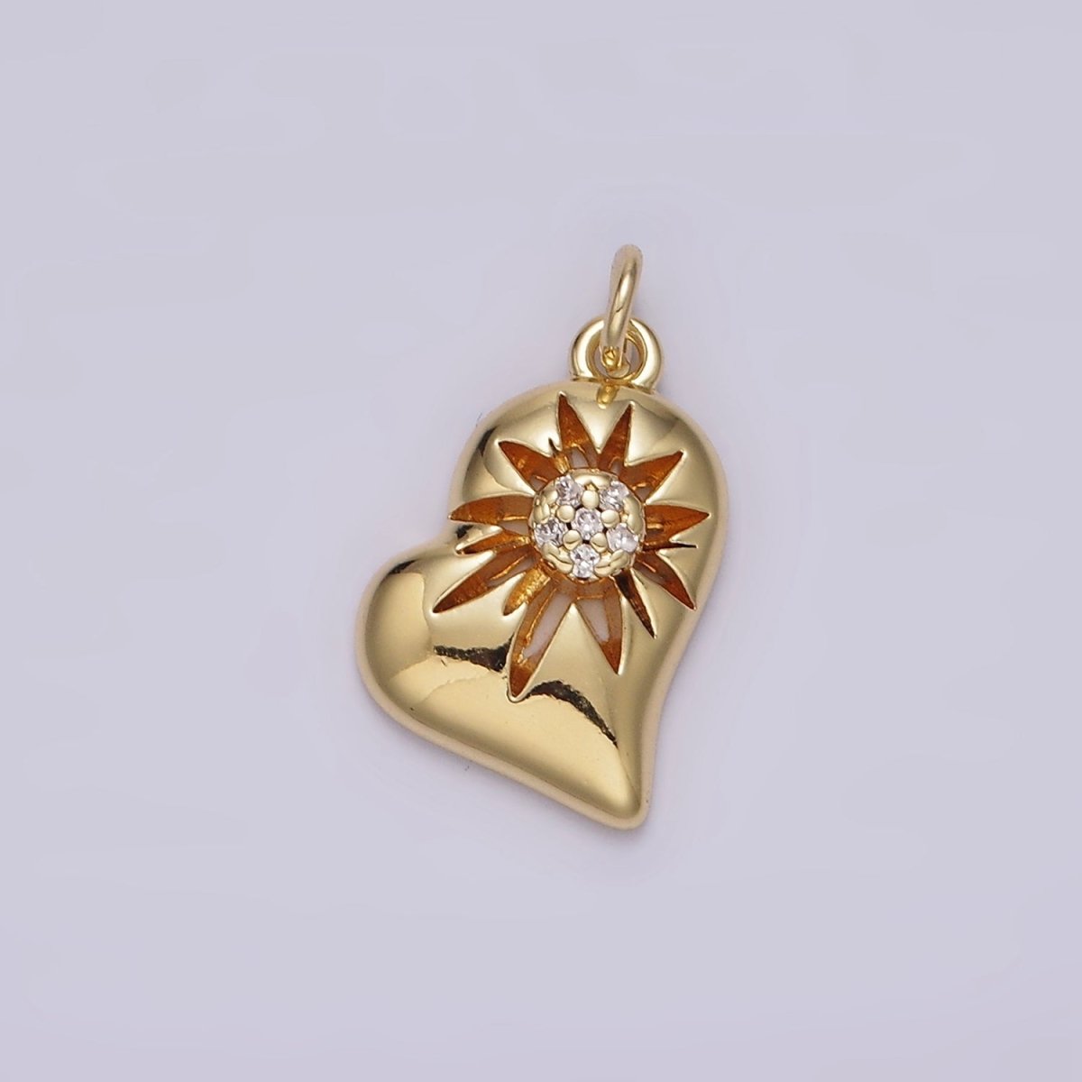 14K Gold Filled Celestial Sun Star Micro Paved CZ Open Heart Charm | AG614