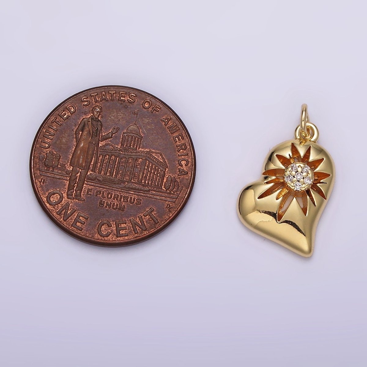 14K Gold Filled Celestial Sun Star Micro Paved CZ Open Heart Charm | AG614