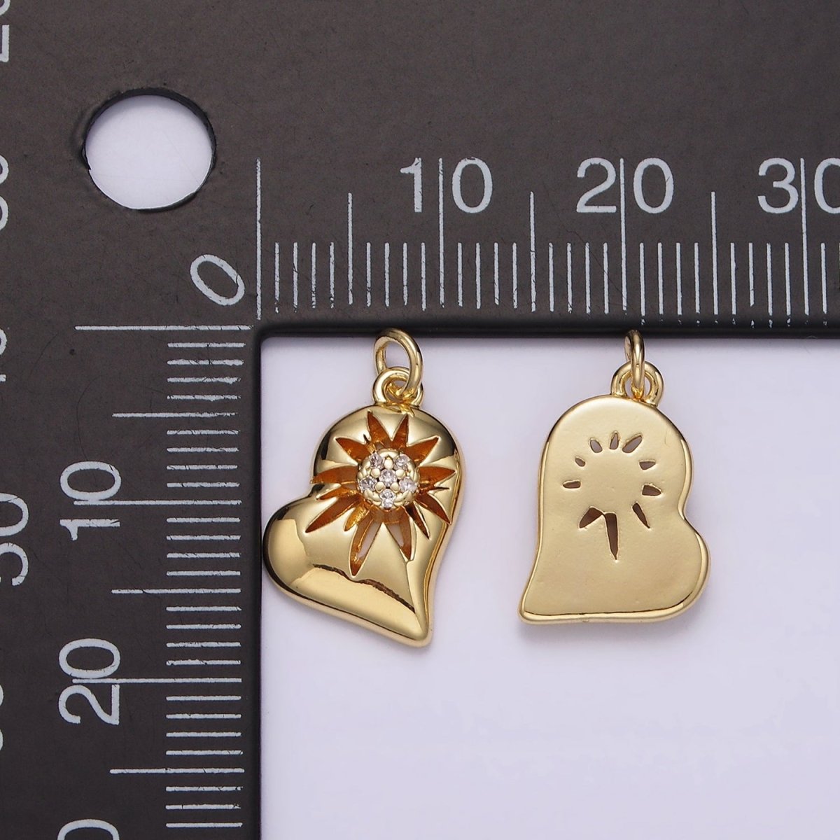 14K Gold Filled Celestial Sun Star Micro Paved CZ Open Heart Charm | AG614