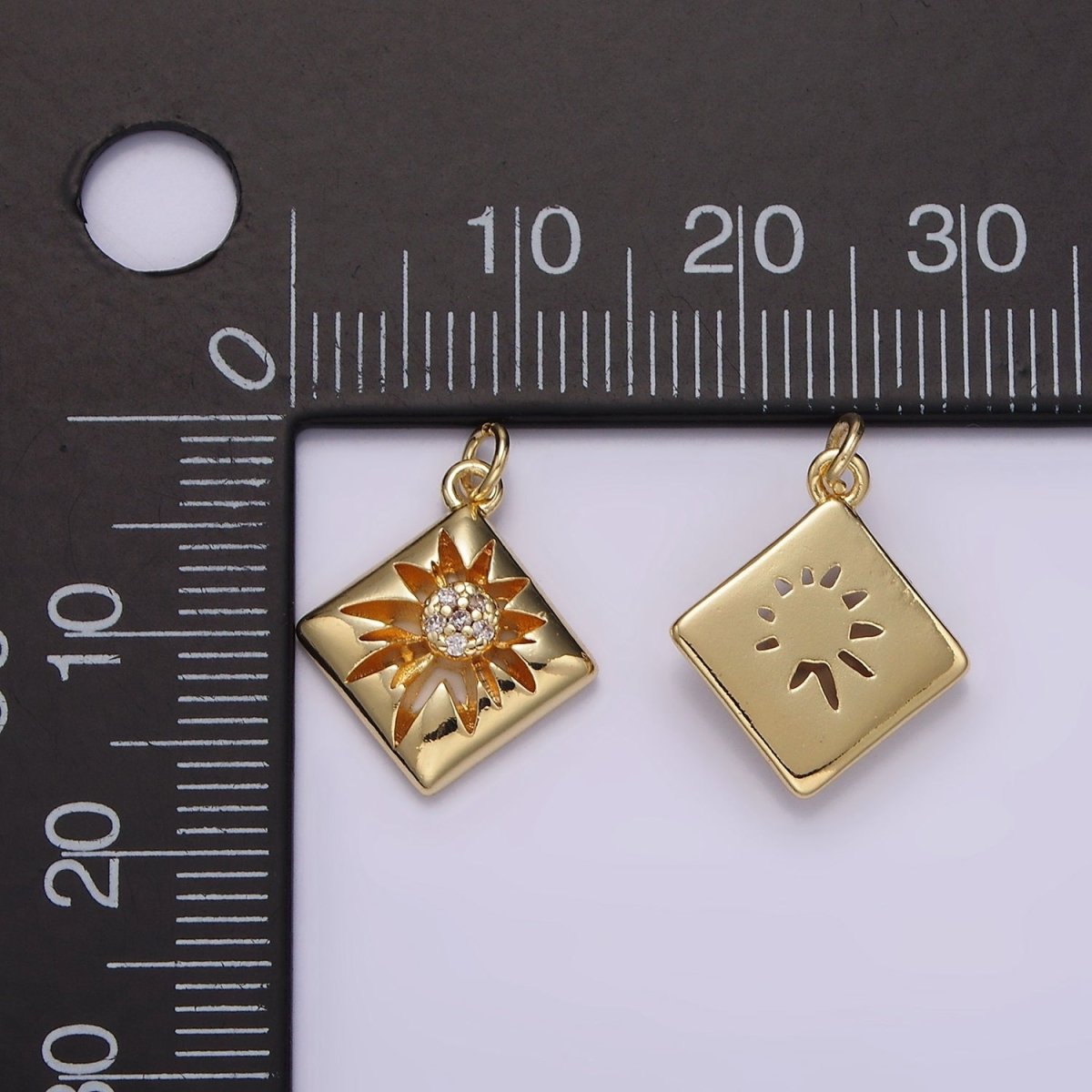 14K Gold Filled Celestial Sun Star Micro Paved CZ Open Rhombus Charm | AG613