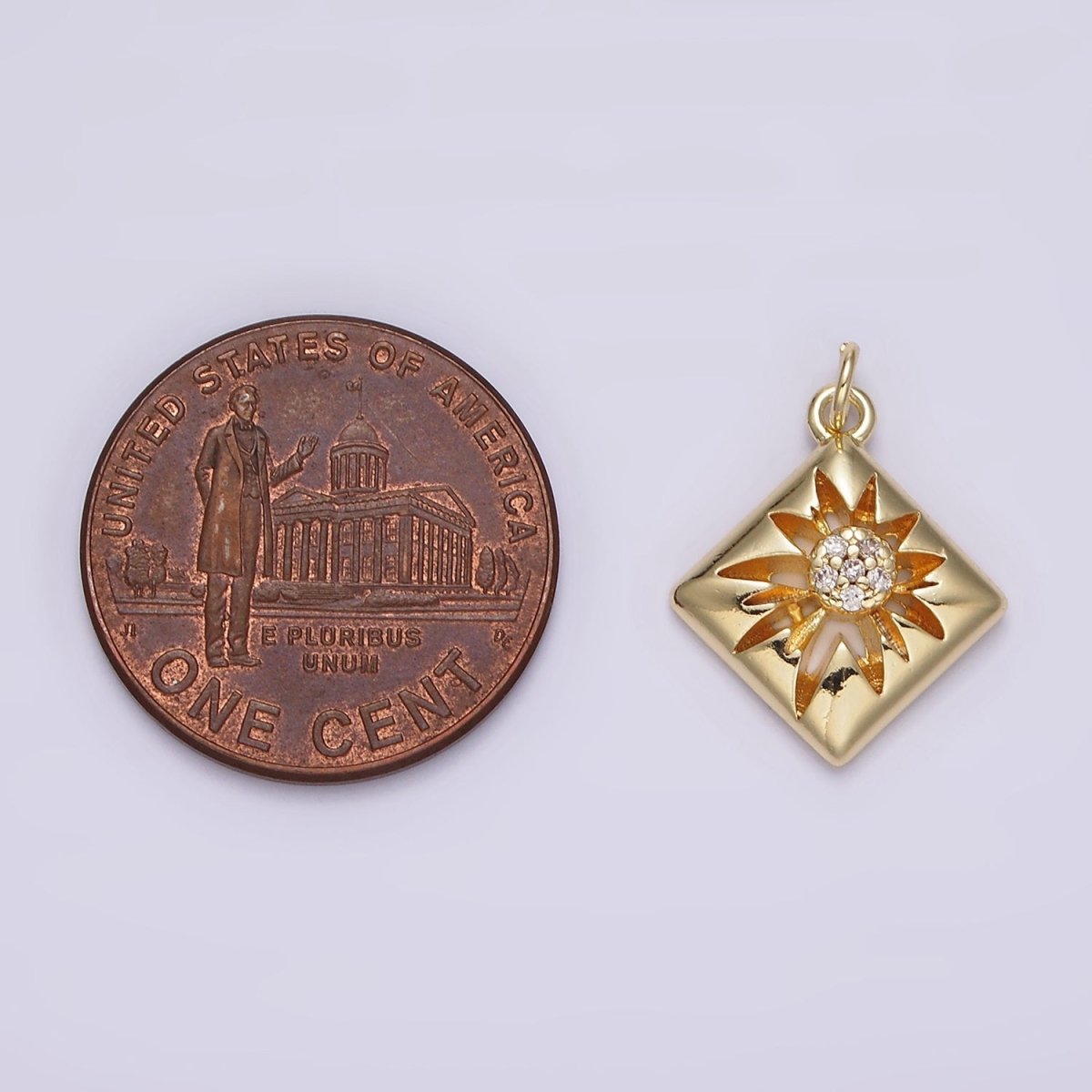 14K Gold Filled Celestial Sun Star Micro Paved CZ Open Rhombus Charm | AG613