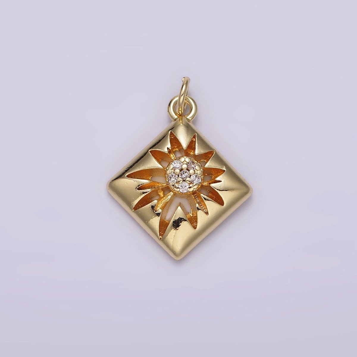 14K Gold Filled Celestial Sun Star Micro Paved CZ Open Rhombus Charm | AG613