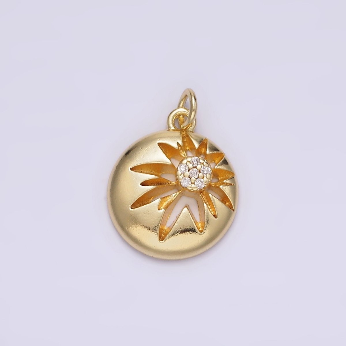 14K Gold Filled Celestial Sun Star Micro Paved CZ Open Round Charm | AG612
