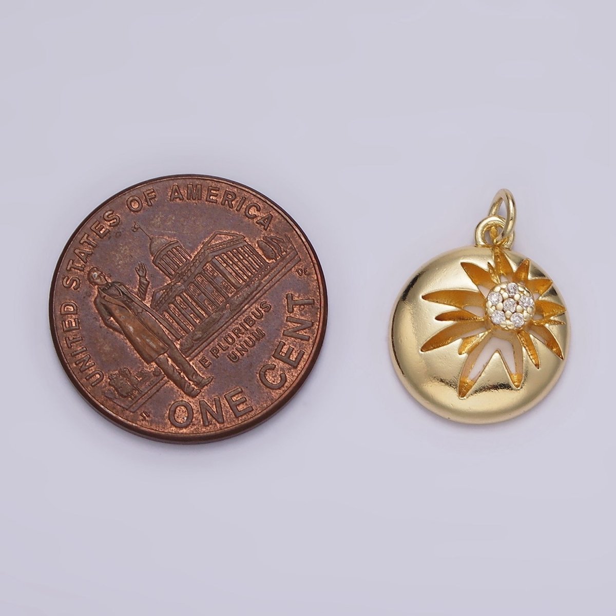14K Gold Filled Celestial Sun Star Micro Paved CZ Open Round Charm | AG612