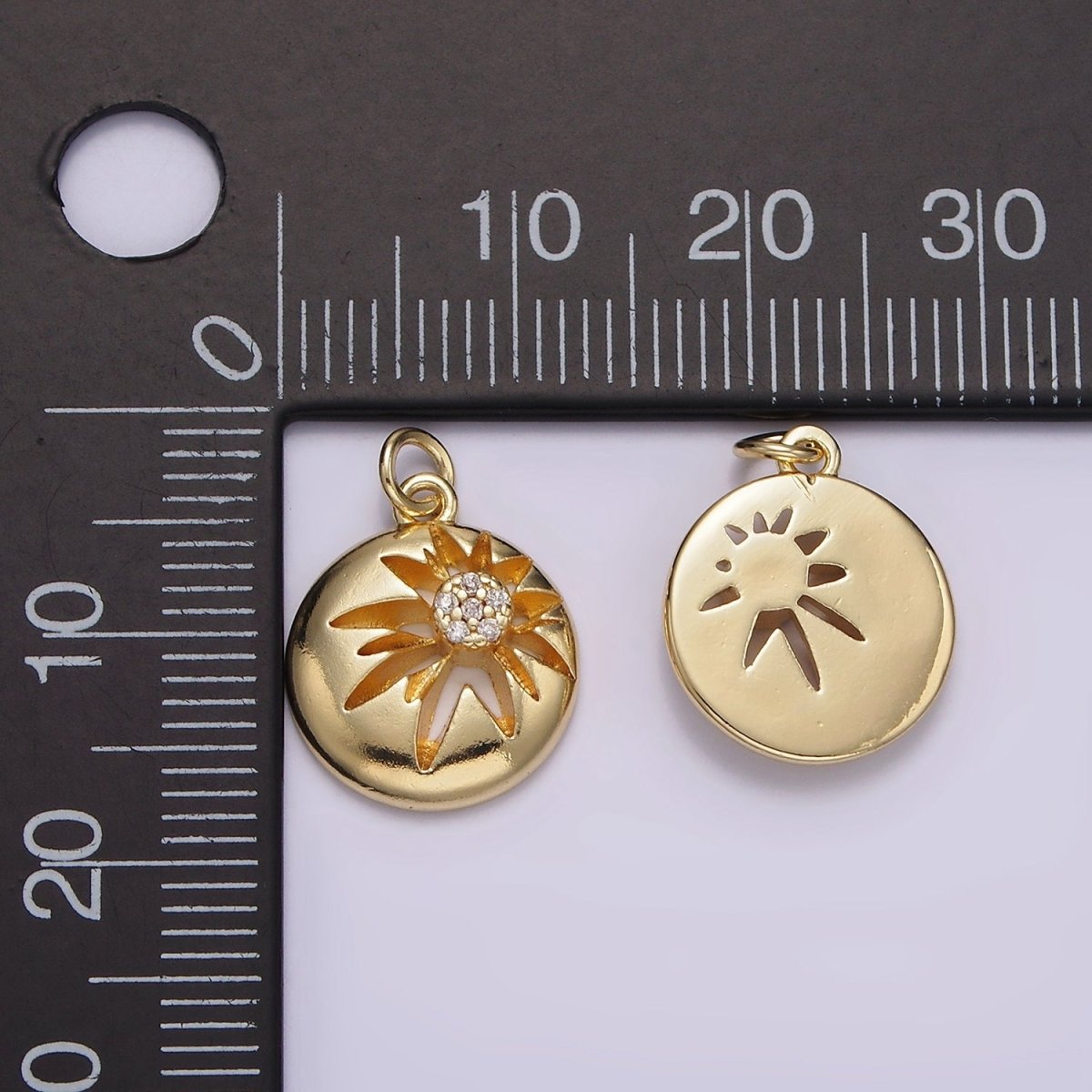 14K Gold Filled Celestial Sun Star Micro Paved CZ Open Round Charm | AG612
