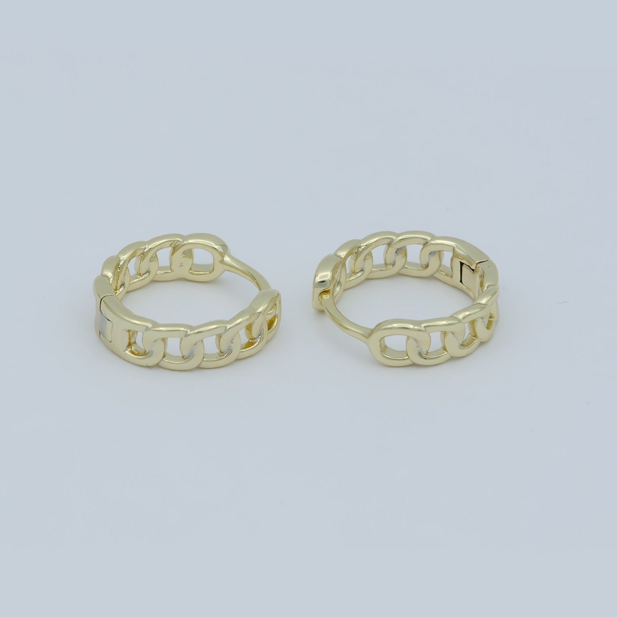 14K Gold Filled 15mm Curb Link Huggie Earrings | AB-A1207