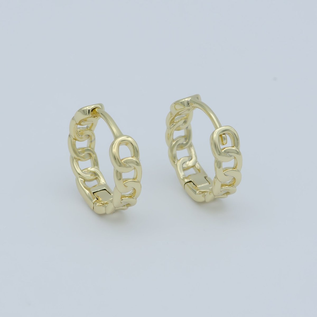 14K Gold Filled 15mm Curb Link Huggie Earrings | AB-A1207