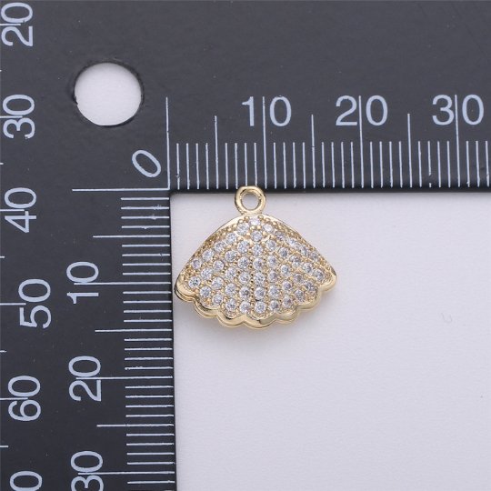 14k Gold Filled Charm Clam Shell, 15mm, Micro Pave Shell Charm Open Clam Shell PendantC-472
