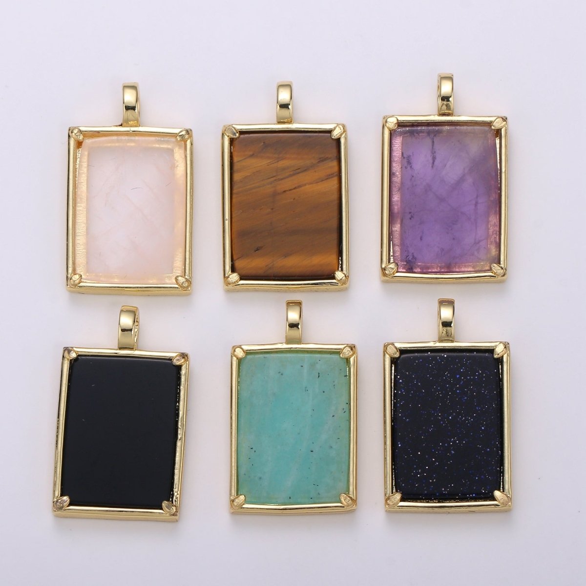 14k Gold filled Charm Geometric Natural Stone lapis lazuli Amethyst, Aquamarine, Rose Quartz Necklace Pendant for Jewelry Supply I-785 ~ I-790