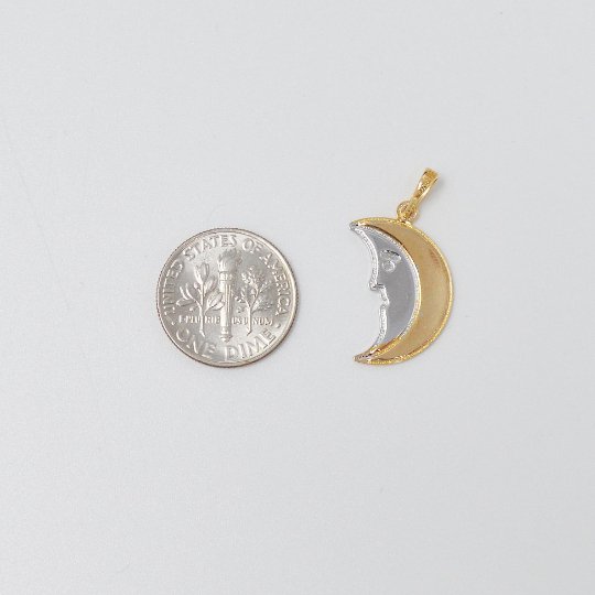 14K Gold Filled Charm Tiny Crescent Moon Face Charm - Two Tone Charm small half moon with face charm for Necklace Bracelet Earring, J-217