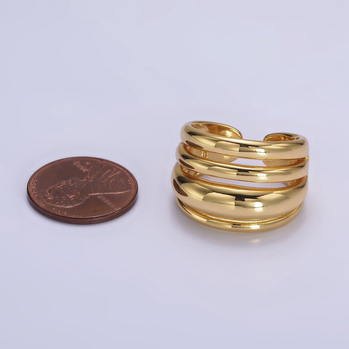 14K Gold Filled Chubby Dome Multiple Band Statement Ring | O-573