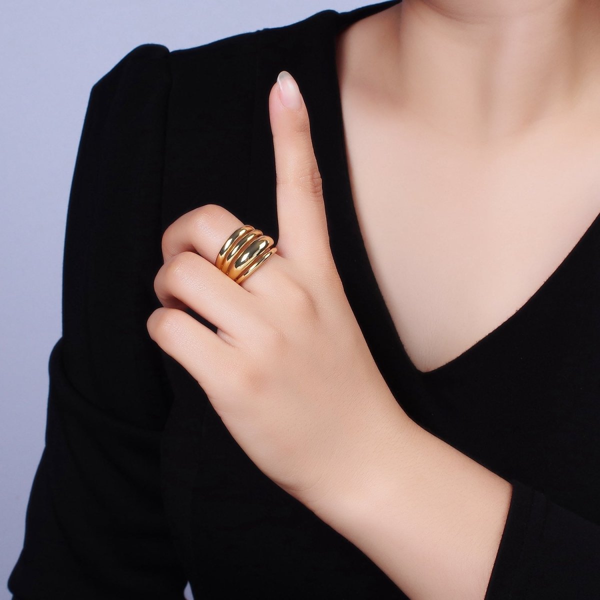 14K Gold Filled Chubby Dome Multiple Band Statement Ring | O-573