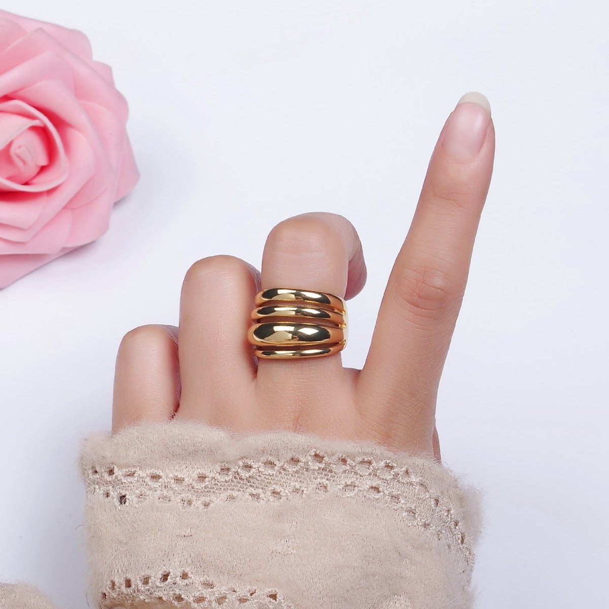 14K Gold Filled Chubby Dome Multiple Band Statement Ring | O-573