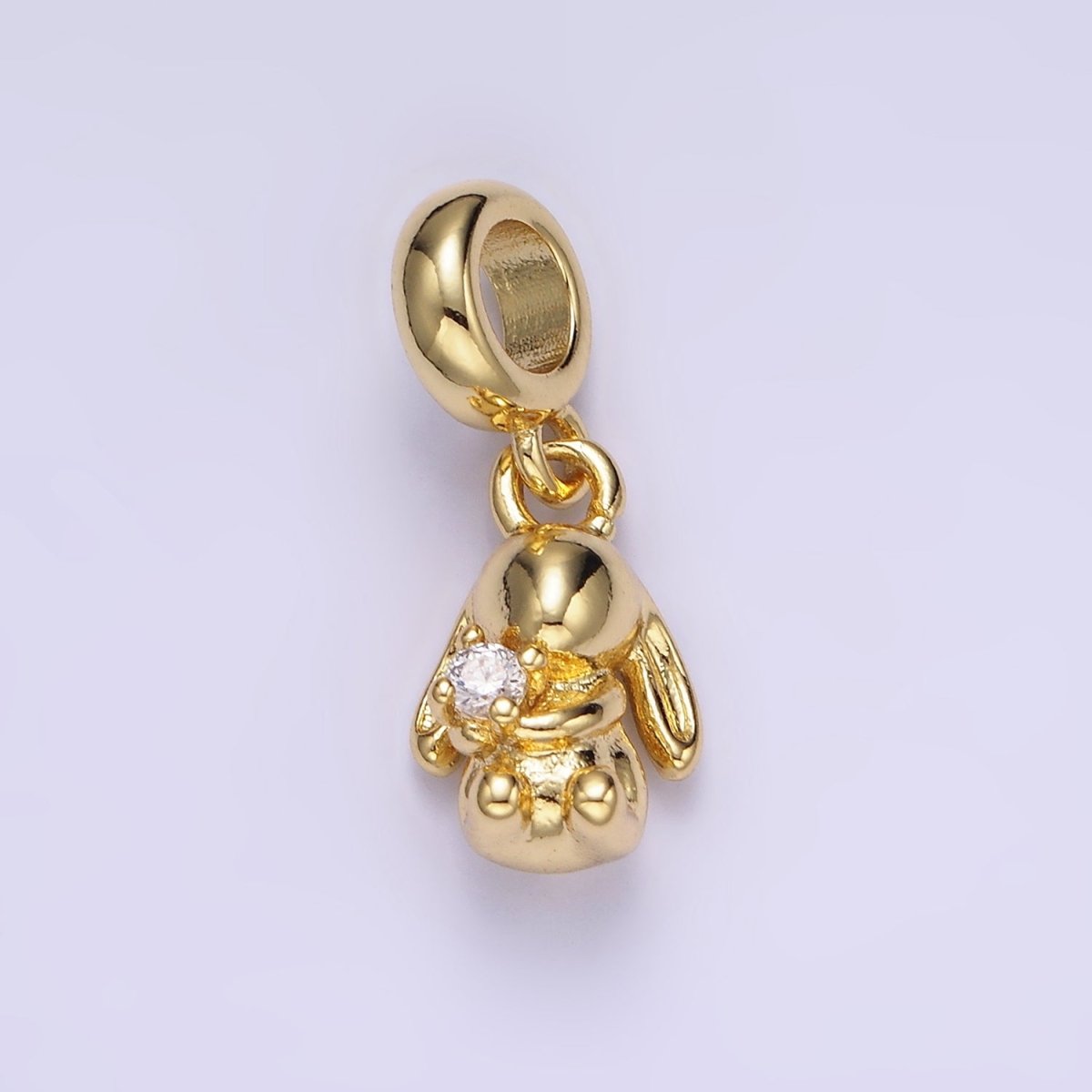 14K Gold Filled Chubby Puffed Rabbit Animal Clear CZ Rhondelle Bail Pendant | AG640