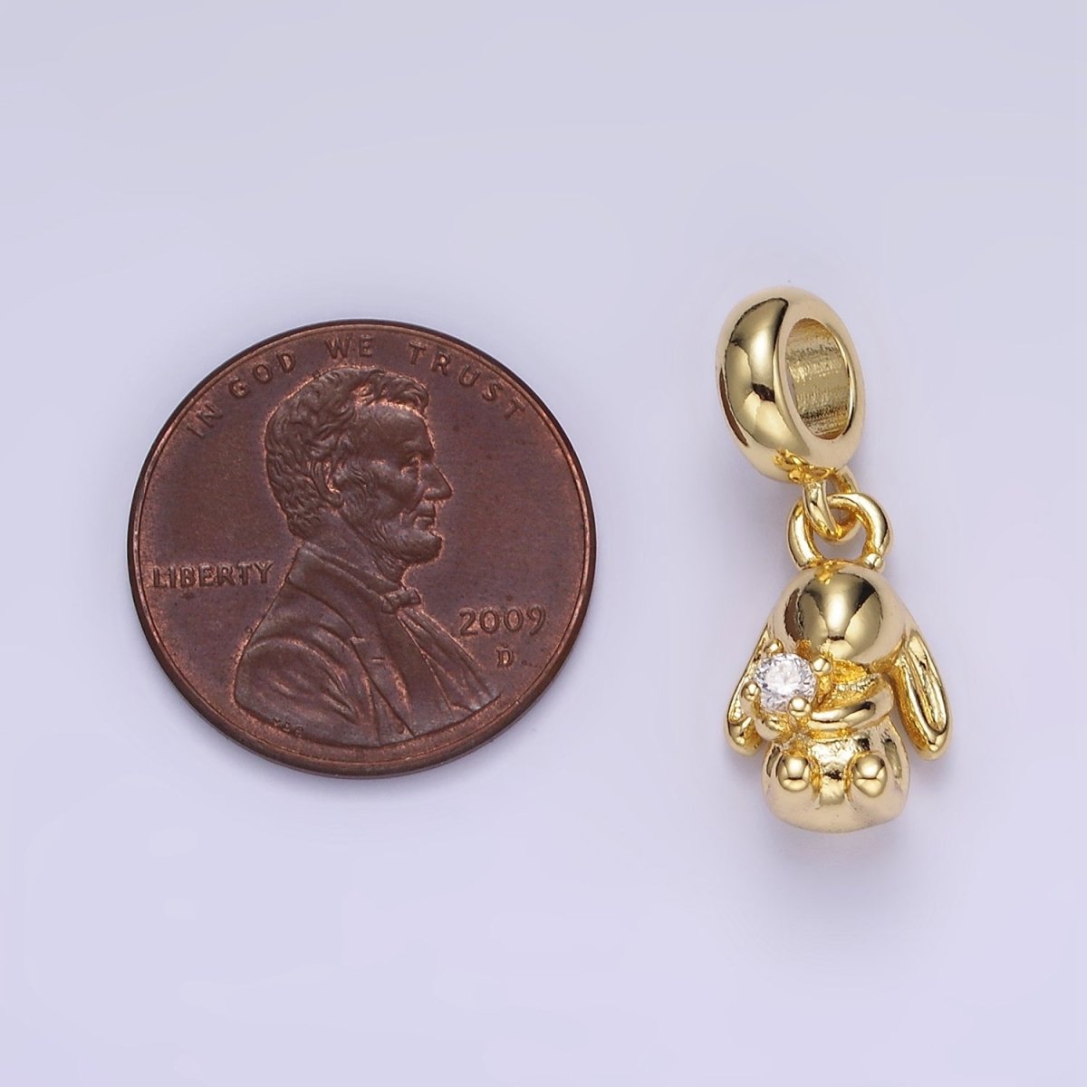 14K Gold Filled Chubby Puffed Rabbit Animal Clear CZ Rhondelle Bail Pendant | AG640