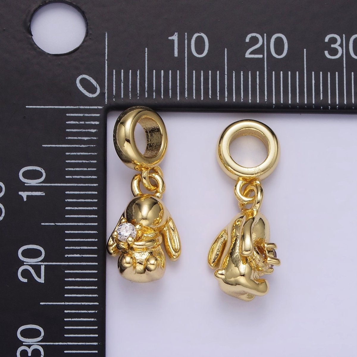 14K Gold Filled Chubby Puffed Rabbit Animal Clear CZ Rhondelle Bail Pendant | AG640