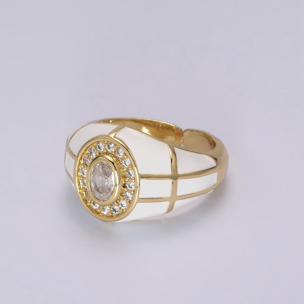14K Gold Filled Chunky Colorful Ring •  Dome Cocktail Ring • ENAMEL Pink Green Black White Ring U-137 ~ U-141