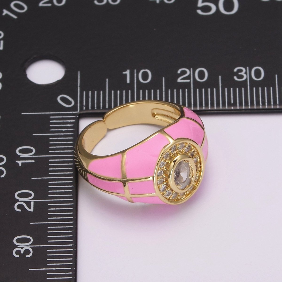 14K Gold Filled Chunky Colorful Ring •  Dome Cocktail Ring • ENAMEL Pink Green Black White Ring U-137 ~ U-141