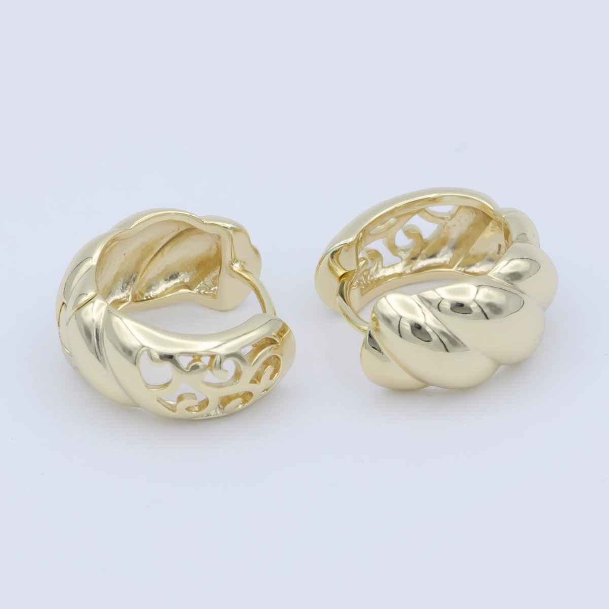 14k Gold Filled Chunky Croissant Hoop Earrings, Hypoallergenic Bold Style Women Jewelry P-270