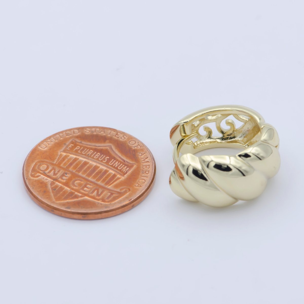 14k Gold Filled Chunky Croissant Hoop Earrings, Hypoallergenic Bold Style Women Jewelry P-270