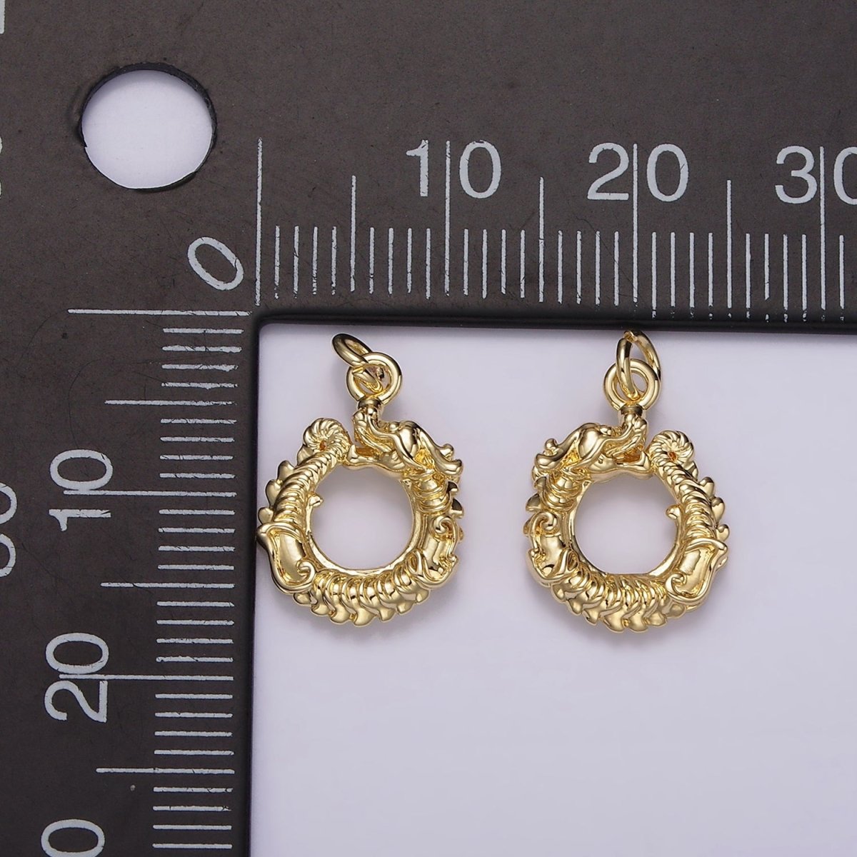 14K Gold Filled Circular Dragon Animal Textured Open Round Minimalist Charm | AG413