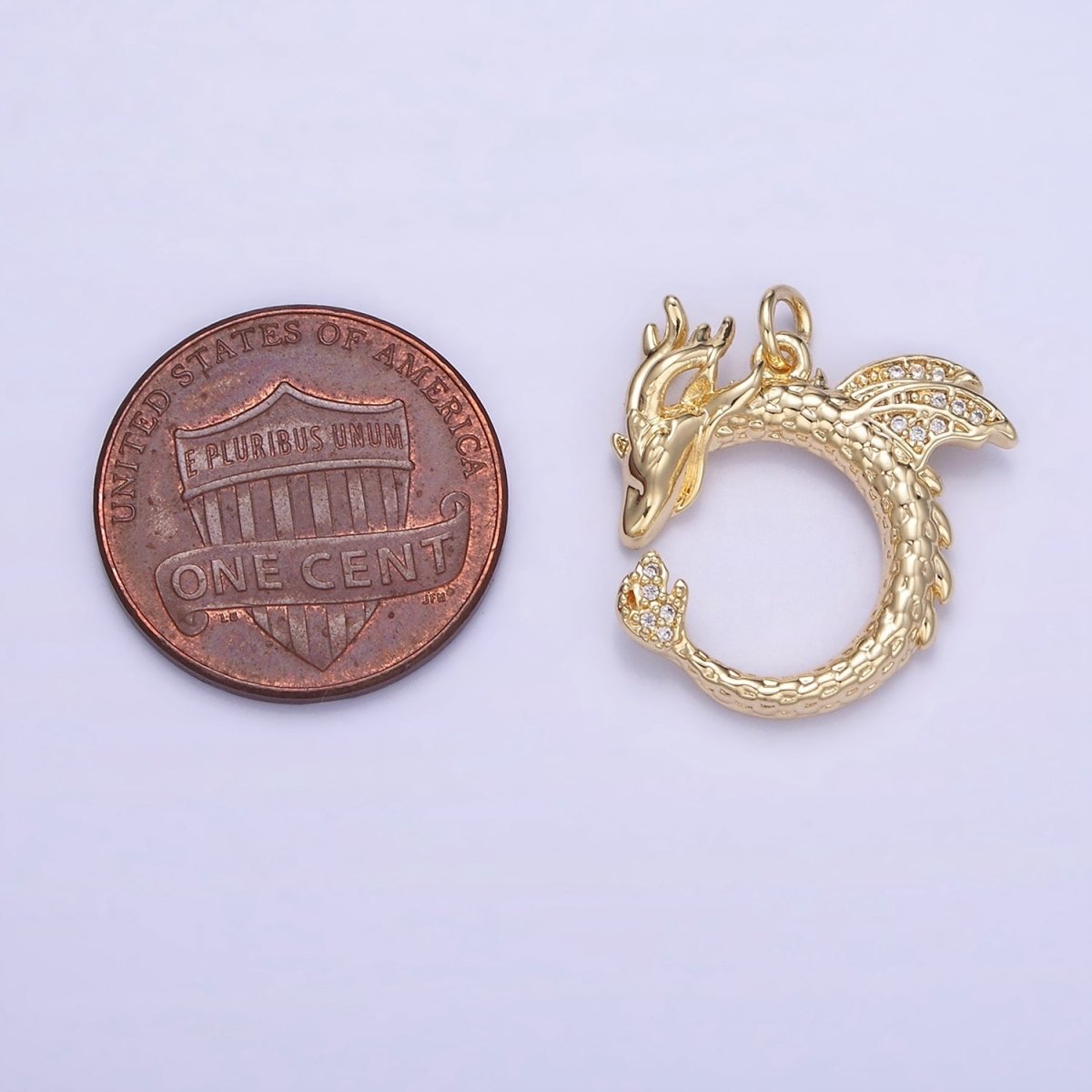 14K Gold Filled Circular Dragon Micro Paved CZ Charm | W587