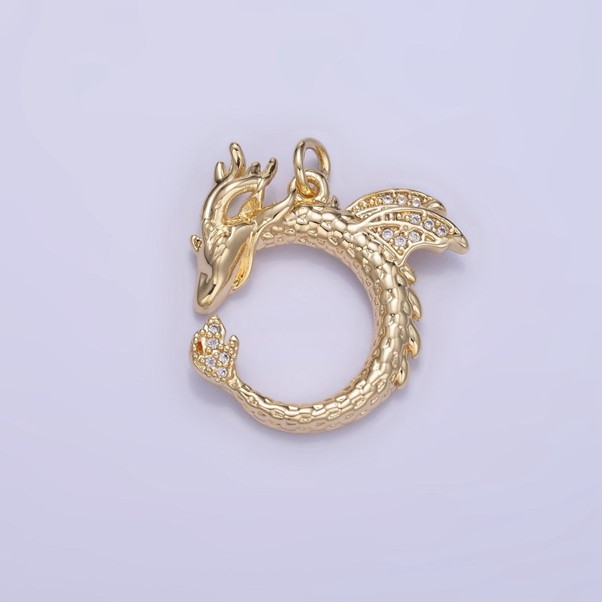 14K Gold Filled Circular Dragon Micro Paved CZ Charm | W587