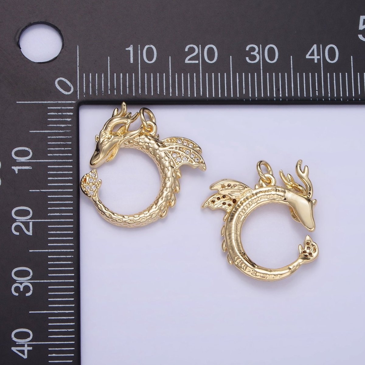 14K Gold Filled Circular Dragon Micro Paved CZ Charm | W587