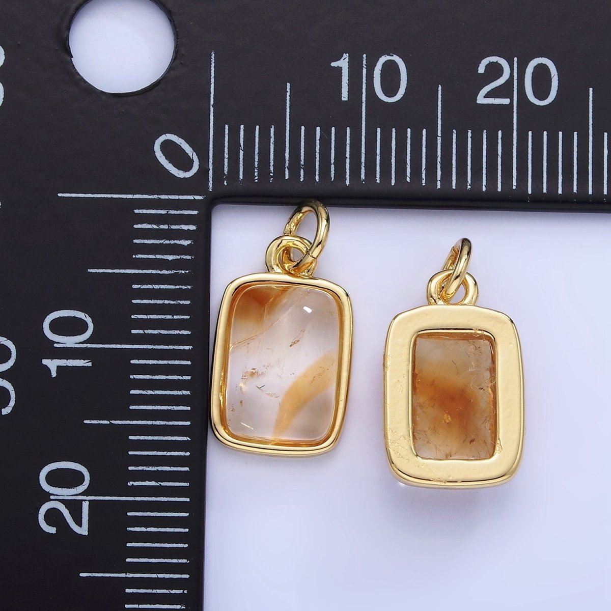 14K Gold Filled Citrine Gemstone Rectangle Bezel Charm | W583